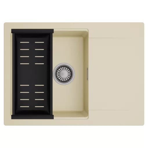 HD Onyx Beige 68-XL egymedencés mosogatótálca szett, matt fekete csepegtetőkosárral, csepegtetőtálcával, soft bézs színben