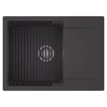 HD Onyx Antracit 68-XL egymedencés mosogatótálca szett, matt fekete csepegtetőráccsal, csepegtetőtálcával, matt antracit színben, szálcsiszolt króm leeresztő szifonnal