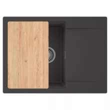 HD Onyx Antracit 68-XL egymedencés gránit mosogatótálca, vágódeszkával, matt antracit színben, szálcsiszolt króm leeresztő szifonnal