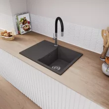 HD Onyx Antracit 68-XL egymedencés mosogatótálca, csepegtetőtálcával, matt antracit színben, szálcsiszolt króm leeresztő szifonnal