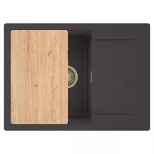 HD Onyx Antracit 68-XL egymedencés gránit mosogatótálca, vágódeszkával, matt antracit színben, szálcsiszolt arany leeresztő szifonnal