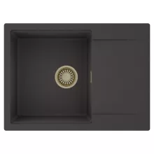 HD Onyx Antracit 68-XL egymedencés mosogatótálca, csepegtetőtálcával, matt antracit színben, szálcsiszolt arany leeresztő szifonnal