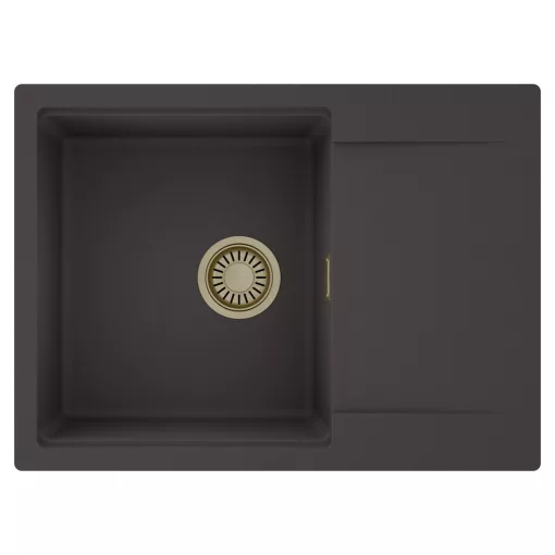 HD Onyx Antracit 68-XL egymedencés mosogatótálca, csepegtetőtálcával, matt antracit színben, szálcsiszolt arany leeresztő szifonnal