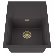 HD Onyx Antracit 68-XL egymedencés mosogatótálca, csepegtetőtálcával, matt antracit színben, szálcsiszolt arany leeresztő szifonnal