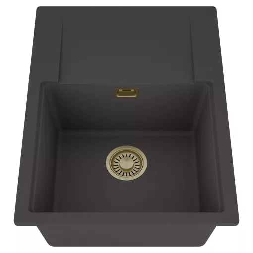 HD Onyx Antracit 68-XL egymedencés mosogatótálca, csepegtetőtálcával, matt antracit színben, szálcsiszolt arany leeresztő szifonnal