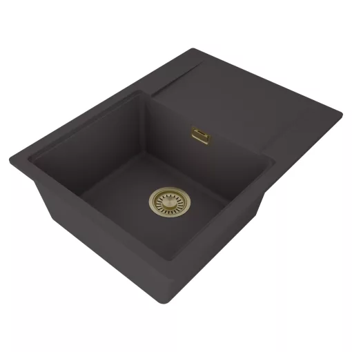 HD Onyx Antracit 68-XL egymedencés mosogatótálca, csepegtetőtálcával, matt antracit színben, szálcsiszolt arany leeresztő szifonnal