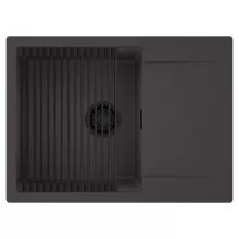HD Onyx Antracit 68-XL egymedencés mosogatótálca szett, matt fekete csepegtetőráccsal, csepegtetőtálcával, matt antracit színben, matt fekete leeresztő szifonnal