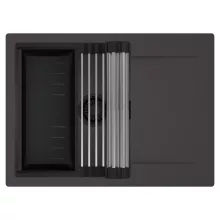 HD Onyx Antracit 68-XL egymedencés mosogatótálca szett, acél csepegtetőráccsal és matt fekete kosárral, csepegtetőtálcával, matt antracit színben, matt fekete leeresztő szifonnal