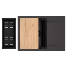 HD Onyx Antracit 68-XL egymedencés gránit mosogatótálca szett, csepegtetőtálcával, vágódeszkával, matt fekete csepegtetőráccsal és kosárral, matt antracit színben, matt fekete leeresztő szifonnal