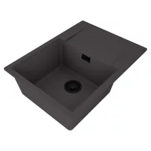 HD Onyx Antracit 68-XL egymedencés gránit mosogatótálca, vágódeszkával, matt antracit színben, matt fekete leeresztő szifonnal