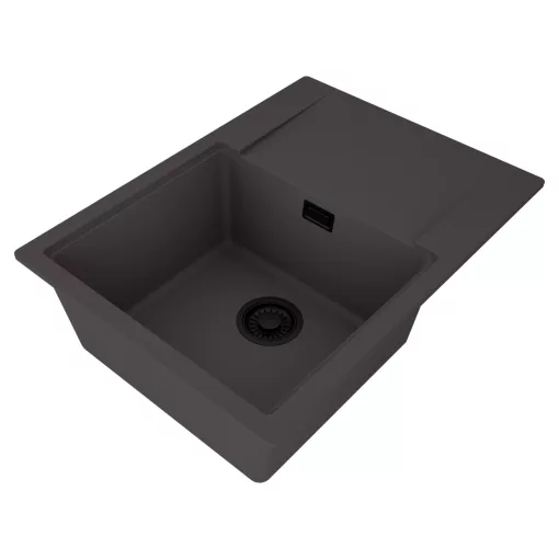 HD Onyx Antracit 68-XL egymedencés gránit mosogatótálca, vágódeszkával, matt antracit színben, matt fekete leeresztő szifonnal