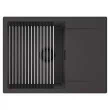 HD Onyx Antracit 68-XL egymedencés mosogatótálca szett, acél csepegtetőráccsal, csepegtetőtálcával, matt antracit színben, matt fekete leeresztő szifonnal