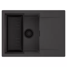 HD Onyx Antracit 68-XL egymedencés mosogatótálca szett, matt fekete csepegtetőkosárral, csepegtetőtálcával, matt antracit színben, matt fekete leeresztő szifonnal