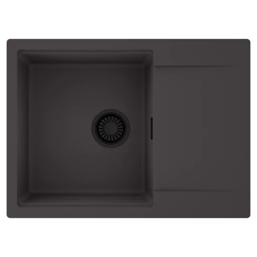 HD Onyx Antracit 68-XL egymedencés mosogatótálca, csepegtetőtálcával, matt antracit színben, matt fekete leeresztő szifonnal
