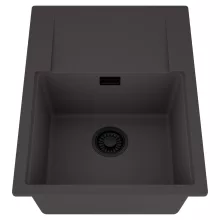 HD Onyx Antracit 68-XL egymedencés mosogatótálca, csepegtetőtálcával, matt antracit színben, matt fekete leeresztő szifonnal