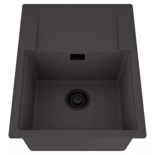 HD Onyx Antracit 68-XL egymedencés mosogatótálca, csepegtetőtálcával, matt antracit színben, matt fekete leeresztő szifonnal