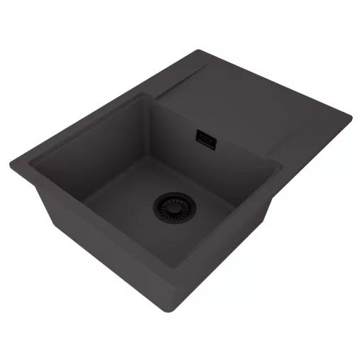 HD Onyx Antracit 68-XL egymedencés mosogatótálca, csepegtetőtálcával, matt antracit színben, matt fekete leeresztő szifonnal