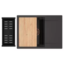 HD Onyx Antracit 68-XL egymedencés gránit mosogatótálca szett, csepegtetőtálcával, vágódeszkával, matt fekete csepegtetőráccsal és kosárral, matt antracit színben, szálcsiszolt réz leeresztő szifonnal