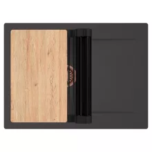 HD Onyx Antracit 68-XL egymedencés gránit mosogatótálca szett, csepegtetőtálcával, vágódeszkával, matt fekete csepegtetőráccsal, matt antracit színben, szálcsiszolt réz leeresztő szifonnal