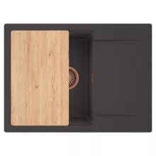 HD Onyx Antracit 68-XL egymedencés gránit mosogatótálca, vágódeszkával, matt antracit színben, szálcsiszolt réz leeresztő szifonnal