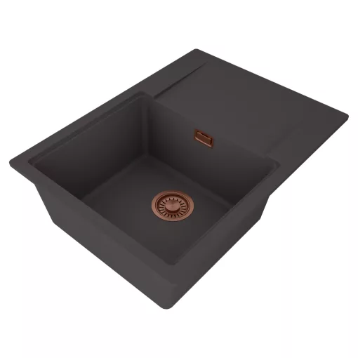 HD Onyx Antracit 68-XL egymedencés gránit mosogatótálca, vágódeszkával, matt antracit színben, szálcsiszolt réz leeresztő szifonnal