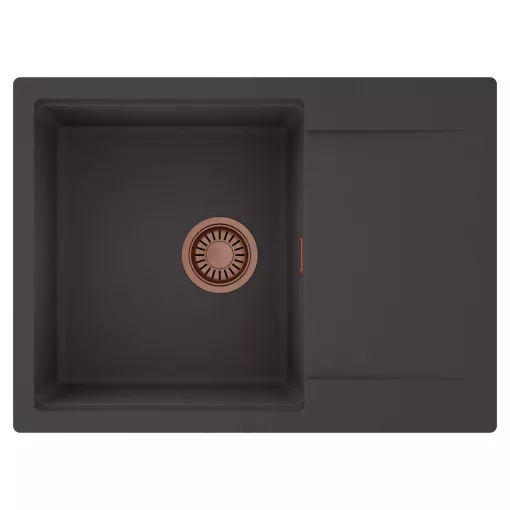 HD Onyx Antracit 68-XL egymedencés mosogatótálca, csepegtetőtálcával, matt antracit színben, szálcsiszolt réz leeresztő szifonnal