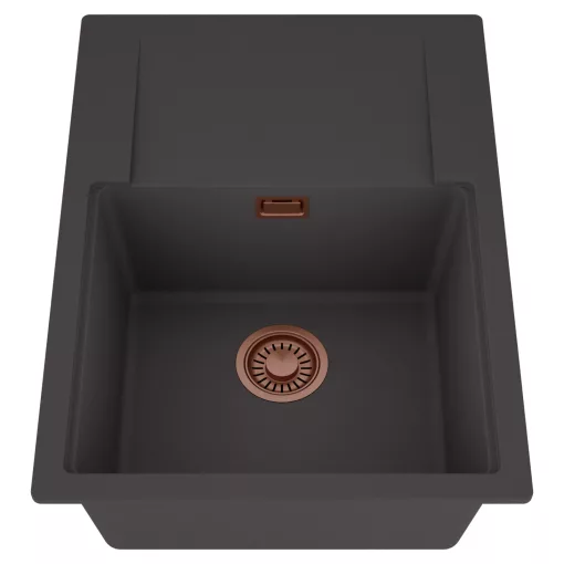 HD Onyx Antracit 68-XL egymedencés mosogatótálca, csepegtetőtálcával, matt antracit színben, szálcsiszolt réz leeresztő szifonnal