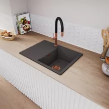 HD Onyx Antracit 68-XL egymedencés mosogatótálca, csepegtetőtálcával, matt antracit színben, szálcsiszolt réz leeresztő szifonnal