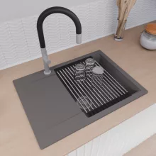 HD Onyx Antracit 68-XL egymedencés mosogatótálca szett, acél csepegtetőráccsal és matt fekete kosárral, csepegtetőtálcával, matt antracit színben