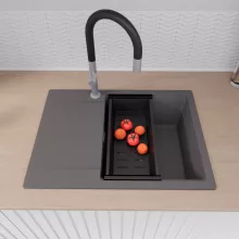 HD Onyx Antracit 68-XL egymedencés mosogatótálca szett, acél csepegtetőráccsal és matt fekete kosárral, csepegtetőtálcával, matt antracit színben