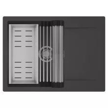 HD Onyx Antracit 68-XL egymedencés mosogatótálca szett, acél csepegtetőráccsal és kosárral, csepegtetőtálcával, matt antracit színben