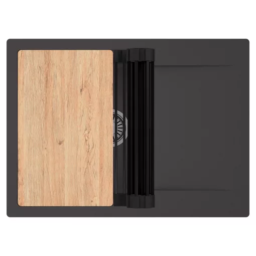 HD Onyx Antracit 68-XL egymedencés gránit mosogatótálca szett, csepegtetőtálcával, vágódeszkával, matt fekete csepegtetőráccsal, matt antracit színben