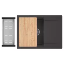 HD Onyx Antracit 68-XL egymedencés gránit mosogatótálca szett, csepegtetőtálcával, vágódeszkával, acél csepegtetőkosárral, matt antracit színben