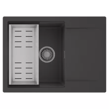 HD Onyx Antracit 68-XL egymedencés mosogatótálca szett, acél csepegtetőkosárral, csepegtetőtálcával, matt antracit színben