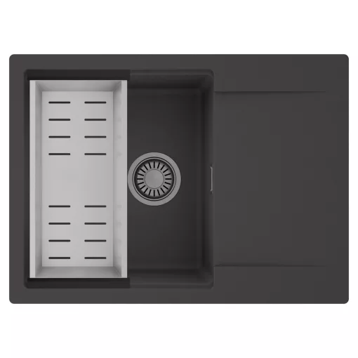 HD Onyx Antracit 68-XL egymedencés mosogatótálca szett, acél csepegtetőkosárral, csepegtetőtálcával, matt antracit színben
