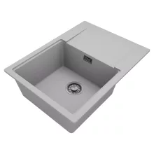 HD Onyx Grey 68-XL egymedencés gránit mosogatótálca, vágódeszkával, alpesi szürke színben, szálcsiszolt króm leeresztő szifonnal