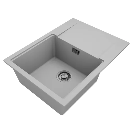 HD Onyx Grey 68-XL egymedencés gránit mosogatótálca, vágódeszkával, alpesi szürke színben, szálcsiszolt króm leeresztő szifonnal