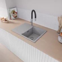 HD Onyx Grey 68-XL egymedencés mosogatótálca, csepegtetőtálcával, alpesi szürke színben, szálcsiszolt króm leeresztő szifonnal