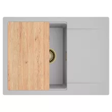 HD Onyx Grey 68-XL egymedencés gránit mosogatótálca, vágódeszkával, alpesi szürke színben, szálcsiszolt arany leeresztő szifonnal