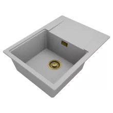 HD Onyx Grey 68-XL egymedencés gránit mosogatótálca, vágódeszkával, alpesi szürke színben, szálcsiszolt arany leeresztő szifonnal