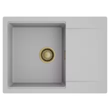 HD Onyx Grey 68-XL egymedencés mosogatótálca, csepegtetőtálcával, alpesi szürke színben, szálcsiszolt arany leeresztő szifonnal