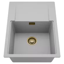 HD Onyx Grey 68-XL egymedencés mosogatótálca, csepegtetőtálcával, alpesi szürke színben, szálcsiszolt arany leeresztő szifonnal