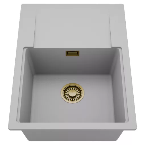 HD Onyx Grey 68-XL egymedencés mosogatótálca, csepegtetőtálcával, alpesi szürke színben, szálcsiszolt arany leeresztő szifonnal