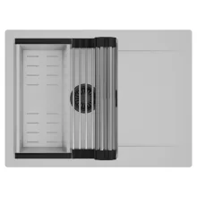 HD Onyx Grey 68-XL egymedencés mosogatótálca szett, acél csepegtetőráccsal és kosárral, csepegtetőtálcával, alpesi szürke színben, matt fekete leeresztő szifonnal