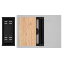 HD Onyx Grey 68-XL egymedencés gránit mosogatótálca szett, csepegtetőtálcával, vágódeszkával, matt fekete csepegtetőráccsal és kosárral, alpesi szürke színben, matt fekete leeresztő szifonnal