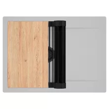 HD Onyx Grey 68-XL egymedencés gránit mosogatótálca szett, csepegtetőtálcával, vágódeszkával, matt fekete csepegtetőráccsal, alpesi szürke színben, matt fekete leeresztő szifonnal