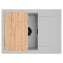 HD Onyx Grey 68-XL egymedencés gránit mosogatótálca, vágódeszkával, alpesi szürke színben, matt fekete leeresztő szifonnal