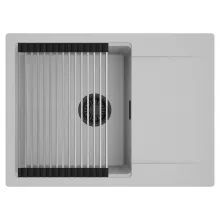 HD Onyx Grey 68-XL egymedencés mosogatótálca szett, acél csepegtetőráccsal, csepegtetőtálcával, alpesi szürke színben, matt fekete leeresztő szifonnal