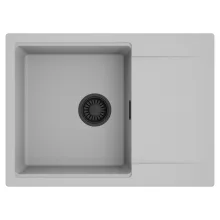 HD Onyx Grey 68-XL egymedencés mosogatótálca, csepegtetőtálcával, alpesi szürke színben, matt fekete leeresztő szifonnal