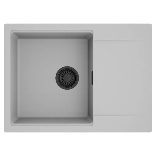 HD Onyx Grey 68-XL egymedencés mosogatótálca, csepegtetőtálcával, alpesi szürke színben, matt fekete leeresztő szifonnal